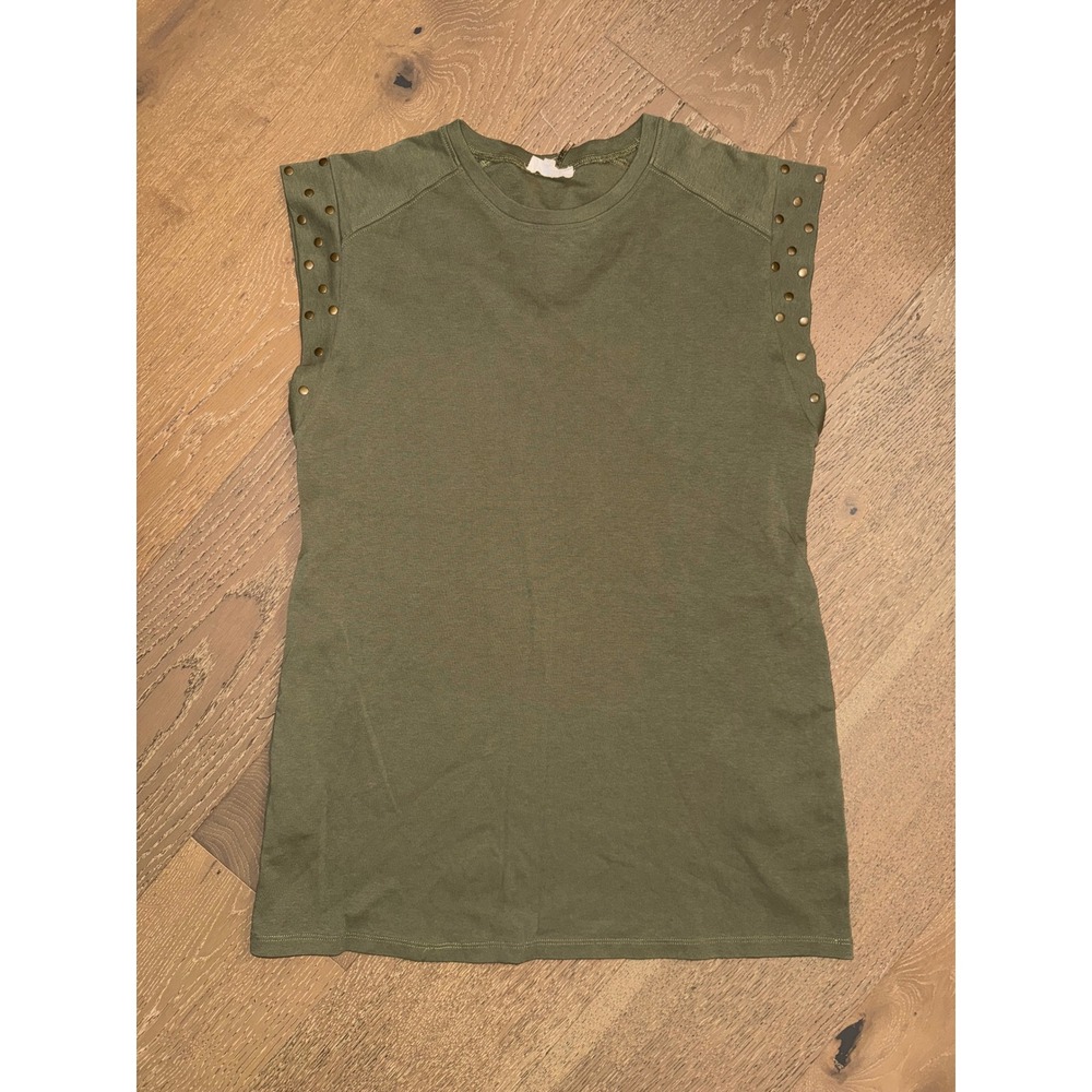 Entro Olive Green Studded Sleeveless Mini T-Shirt Dress with Pockets sz Small